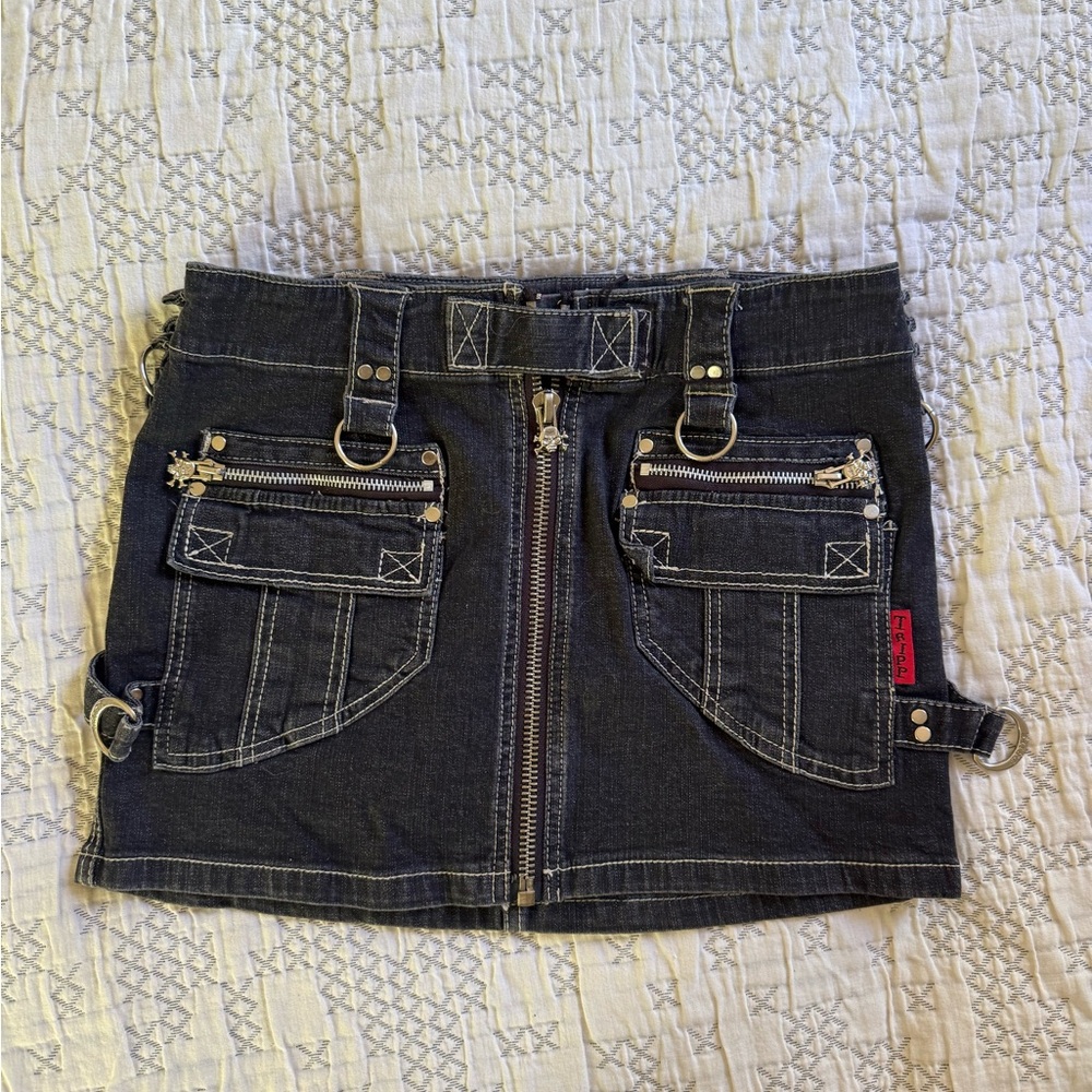 Tripp NYC Black Denim Mini Skirt with Zip Front & Utility Pockets